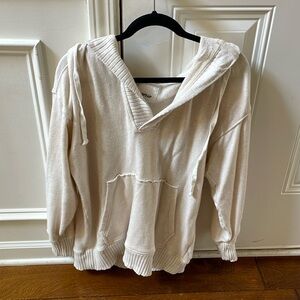 Aerie Oversized V-Neck Hoodie, Size: Small, Color: Cream